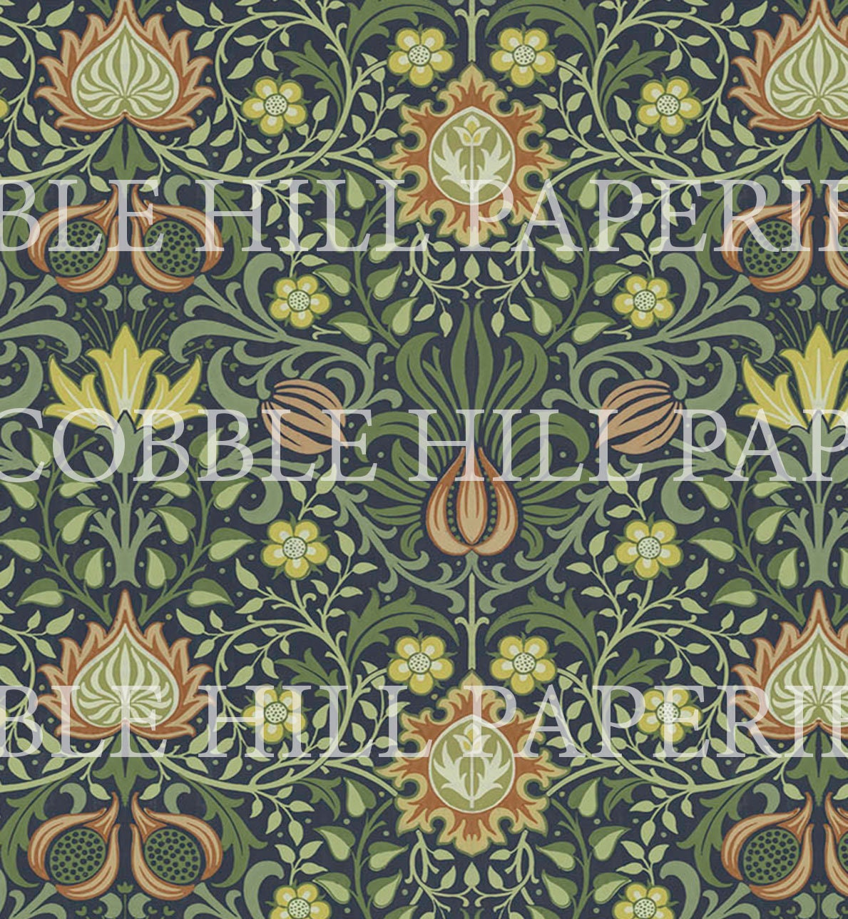 Dollhouse Wallpaper, 1:12 Miniature, Victorian Green Study William Morris; Peel & Stick or Premium Matte