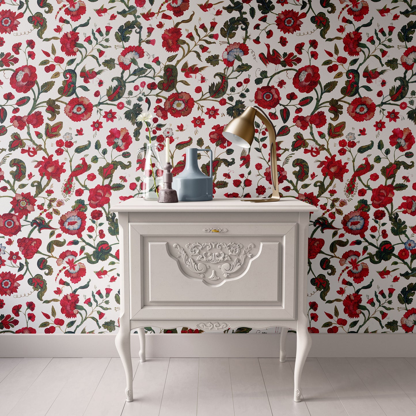 Dollhouse Wallpaper Red Floral Chintz, Miniature 1:12