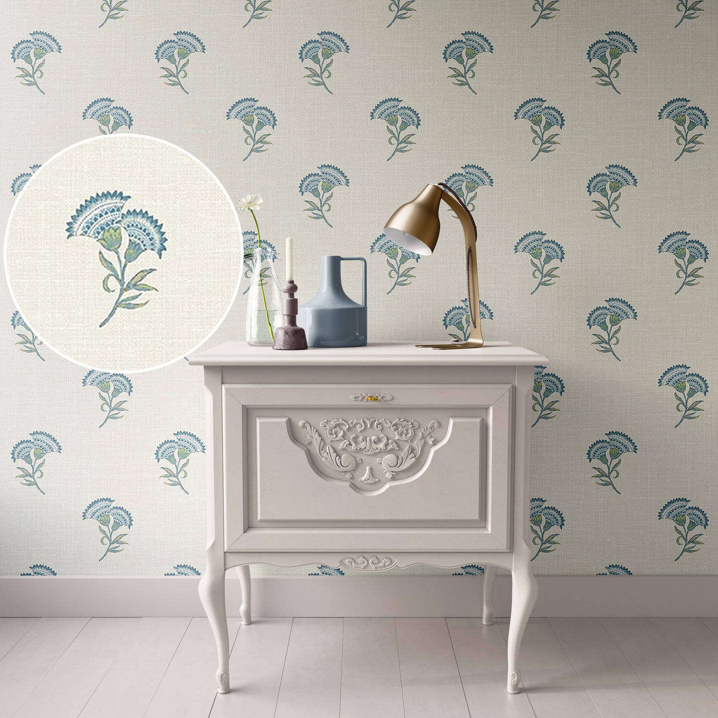 Teal Carnation Block Print