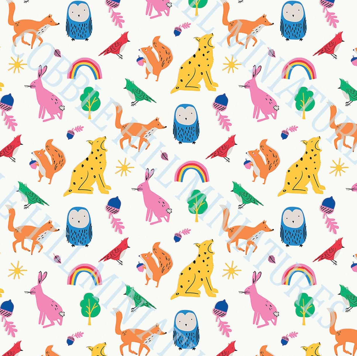 Dollhouse Wallpaper, Miniature 1:12, Rainbow Animals, Nursery or Children's Room