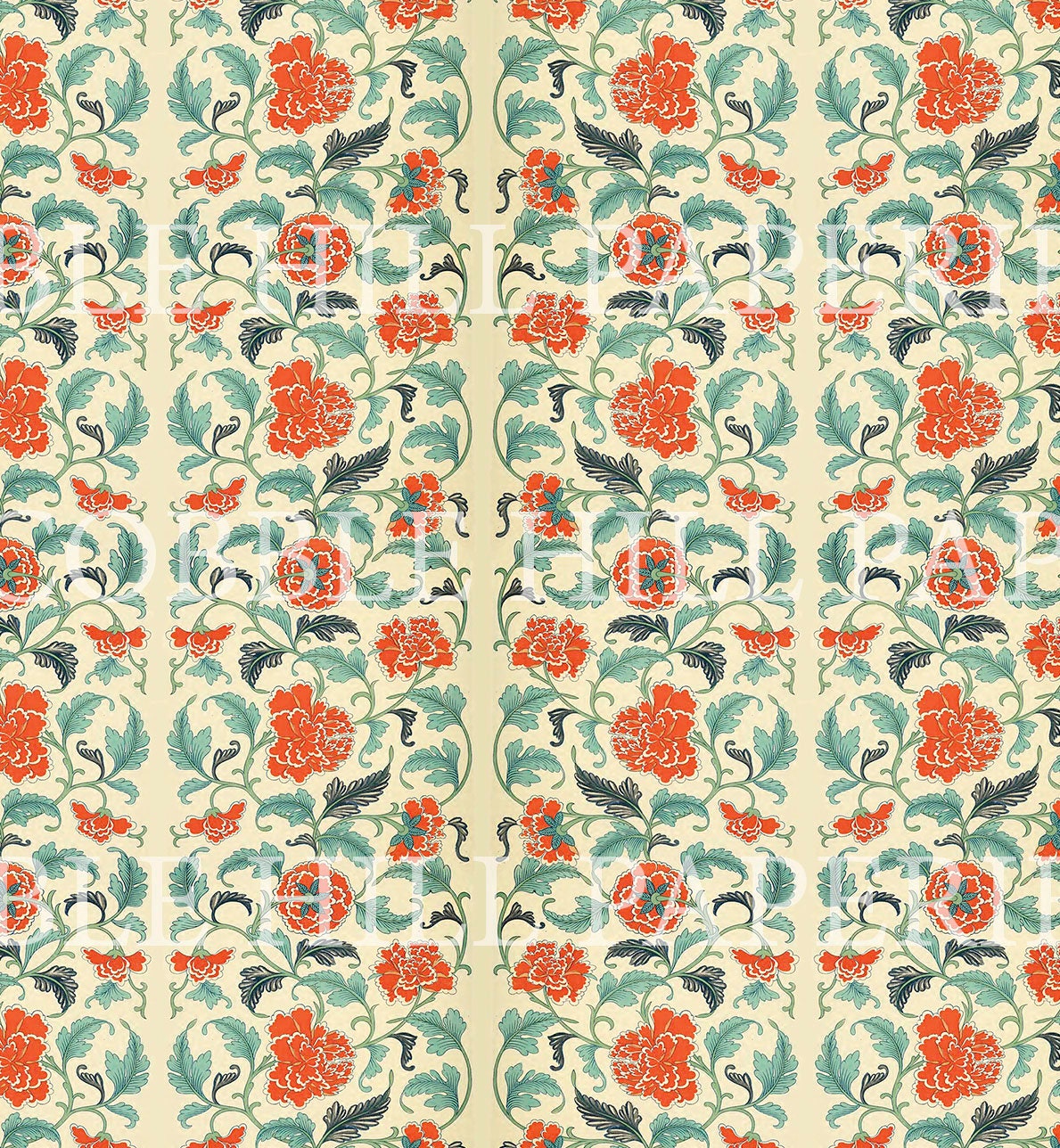 Dollhouse Wallpaper, 1:12 Miniature, Victorian Yellow Art Nouveau Pattern