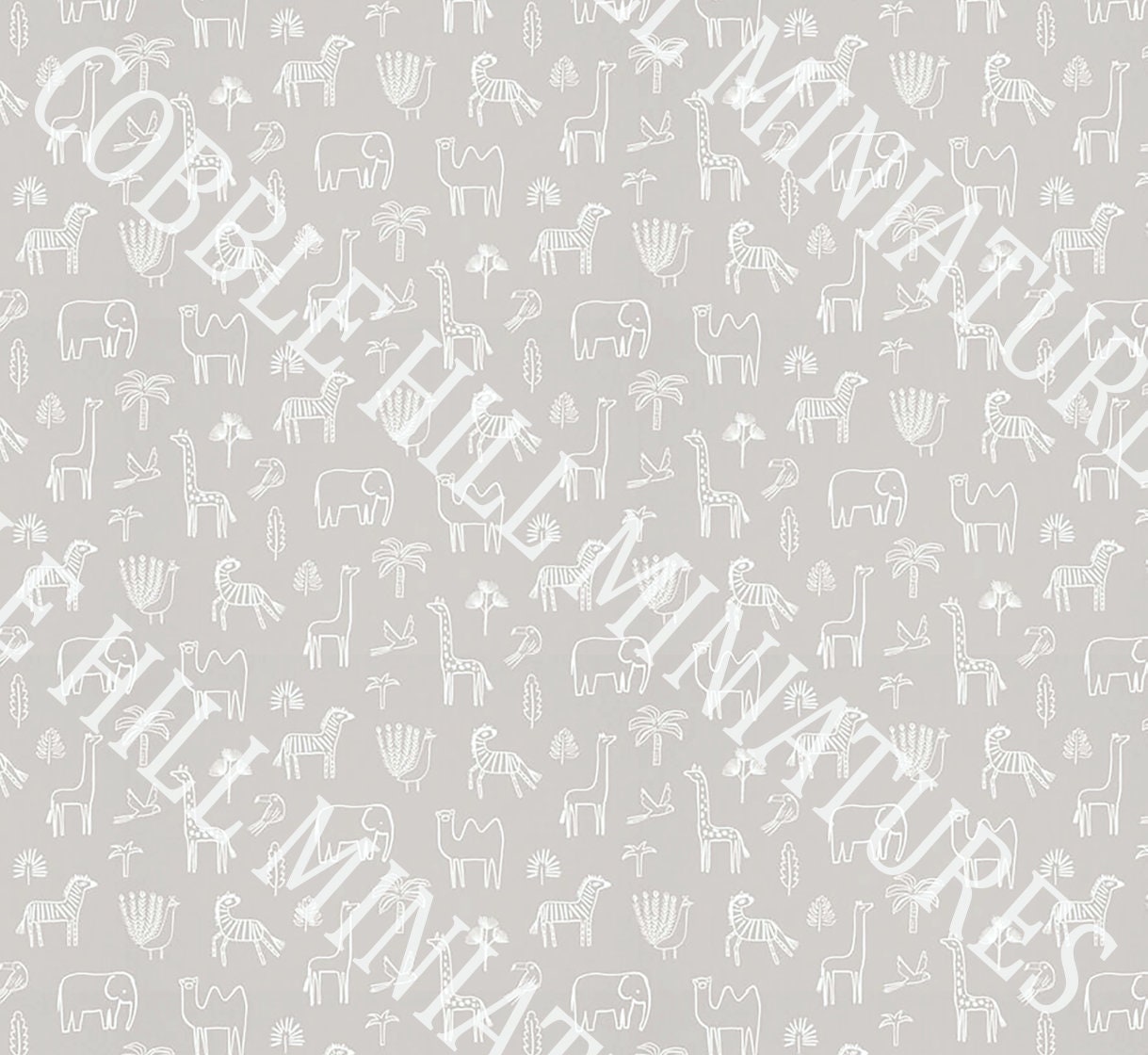 Dollhouse Wallpaper, Miniature 1:12, Animals Nursery or Bedroom, Modern Neutral