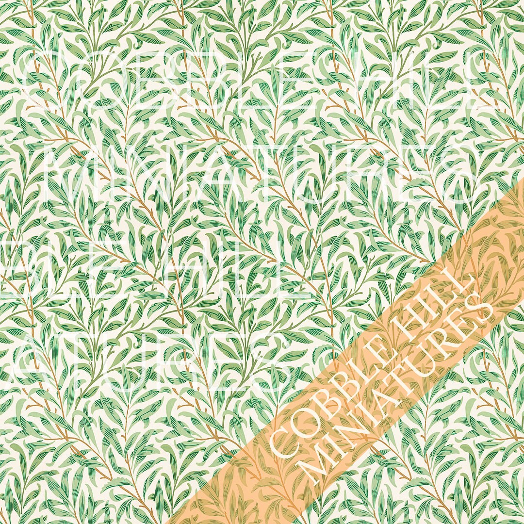 Dollhouse Wallpaper William Morris Branch Vine Miniature, Green Victorian