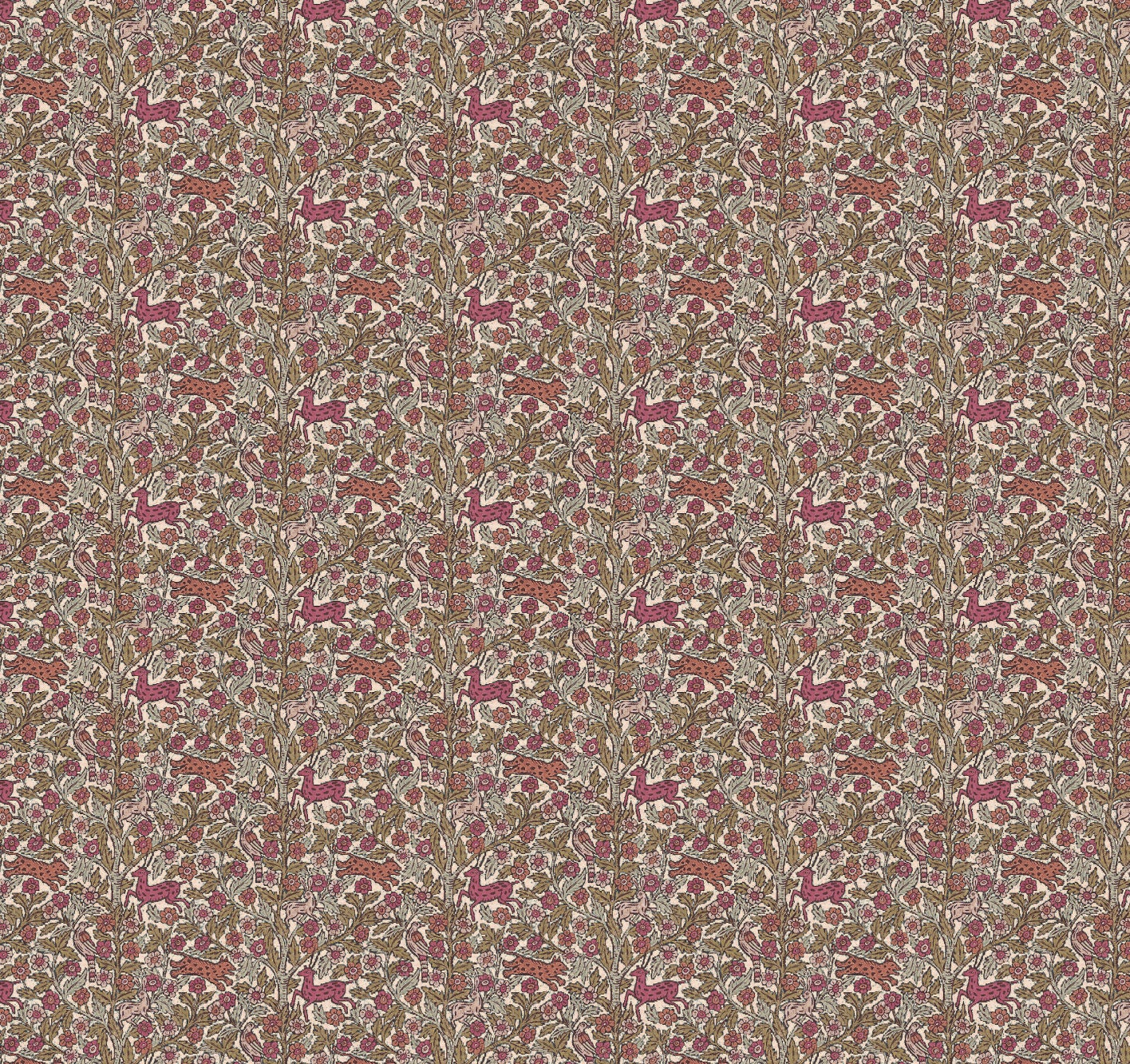 Dollhouse Wallpaper, Miniature 1:12, Forest Animals Warm Pink, Nursery