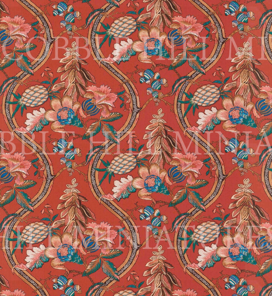 Dollhouse Wallpaper Miniature; Red, Peel and Stick or Fine Matte; Victorian 1:12