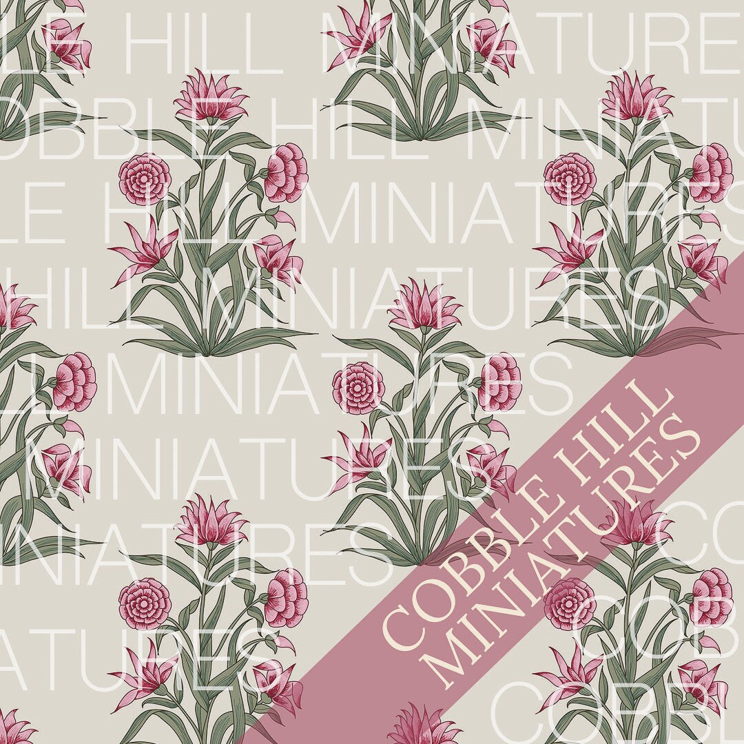 Dollhouse Wallpaper Pink and Beige Block Print Floral - Large Print