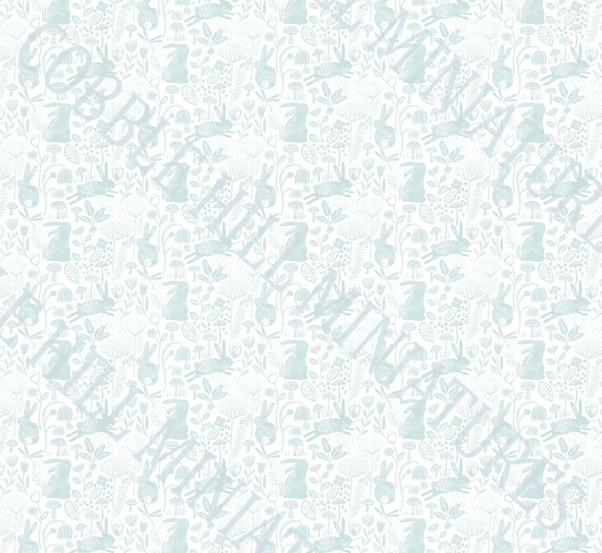 Dollhouse Wallpaper, Miniature 1:12, Whimsical Blue Bunny Rabbits, Nursery