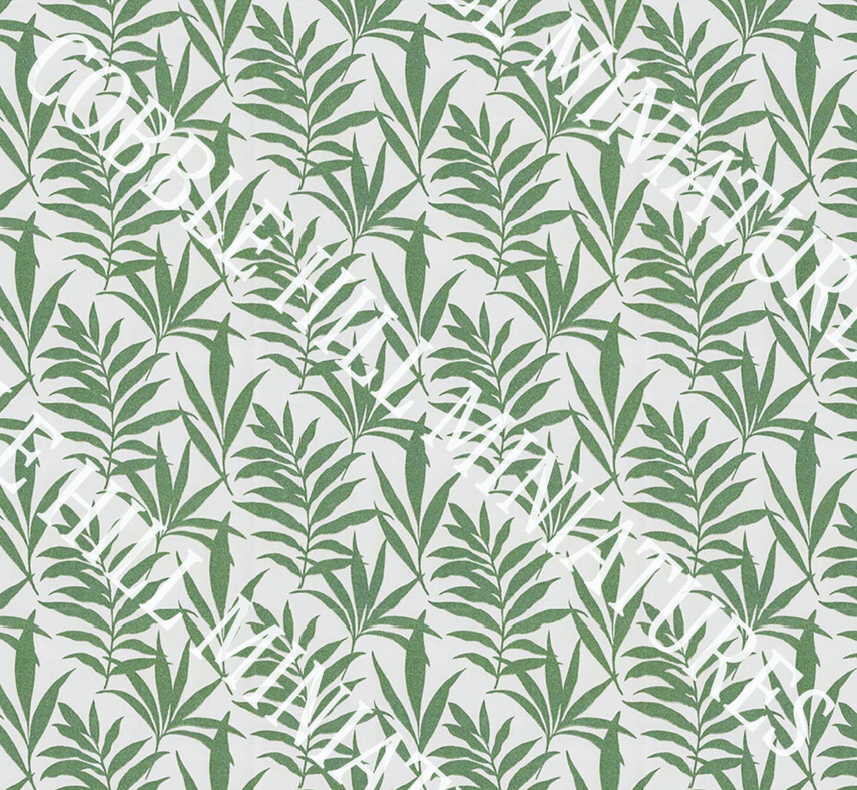 Dollhouse Wallpaper, Miniature 1:12, Tropical Leaves Green