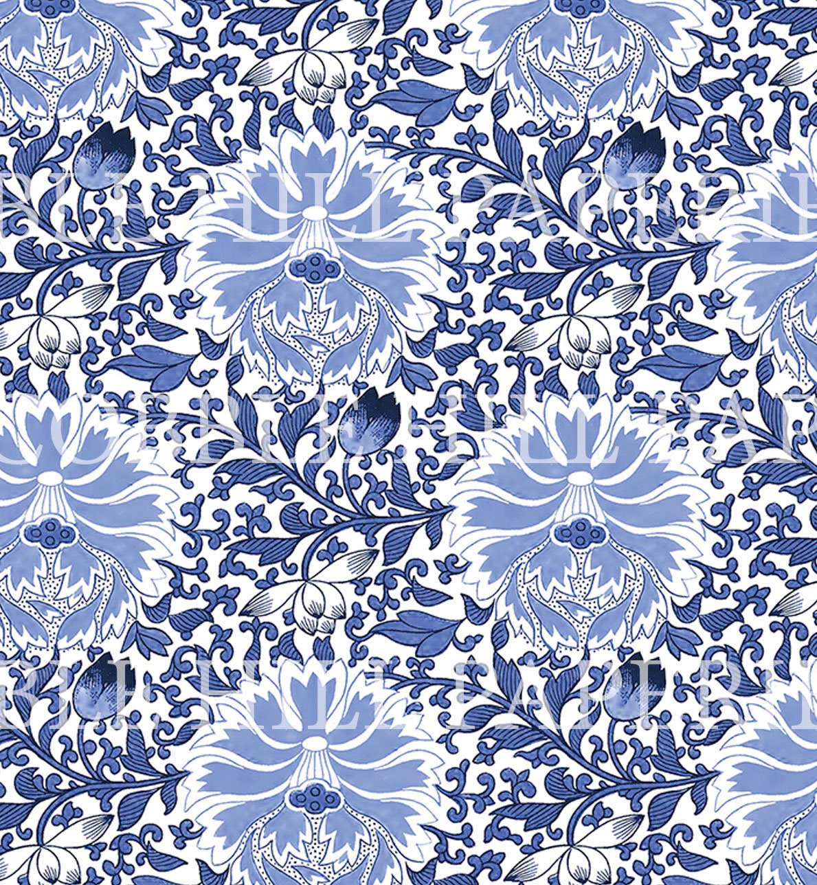 Dollhouse Wallpaper, 1:12 Miniature, Blue Floral Art Nouveau, Victorian