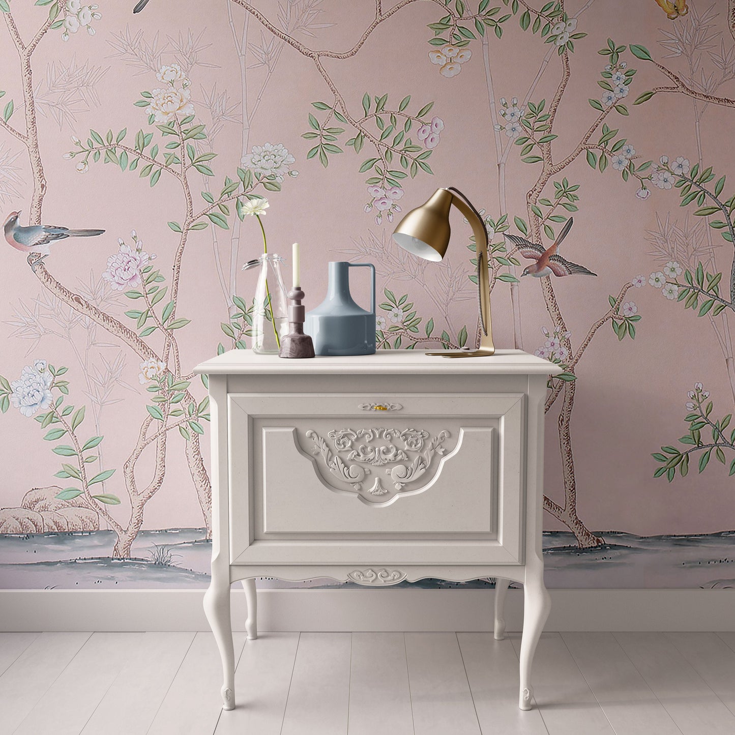 Peach Pink Chinoiserie