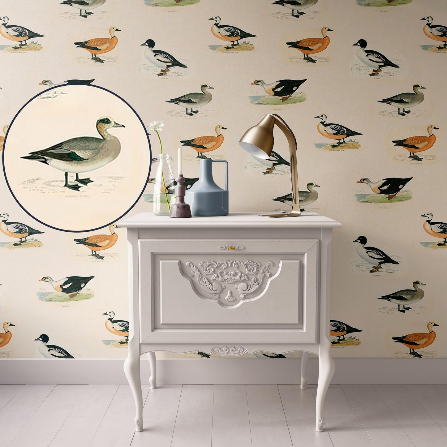 Dollhouse Wallpaper, Beige Duck, Traditional Country, Miniature 1:12; Peel & Stick or Premium Matte