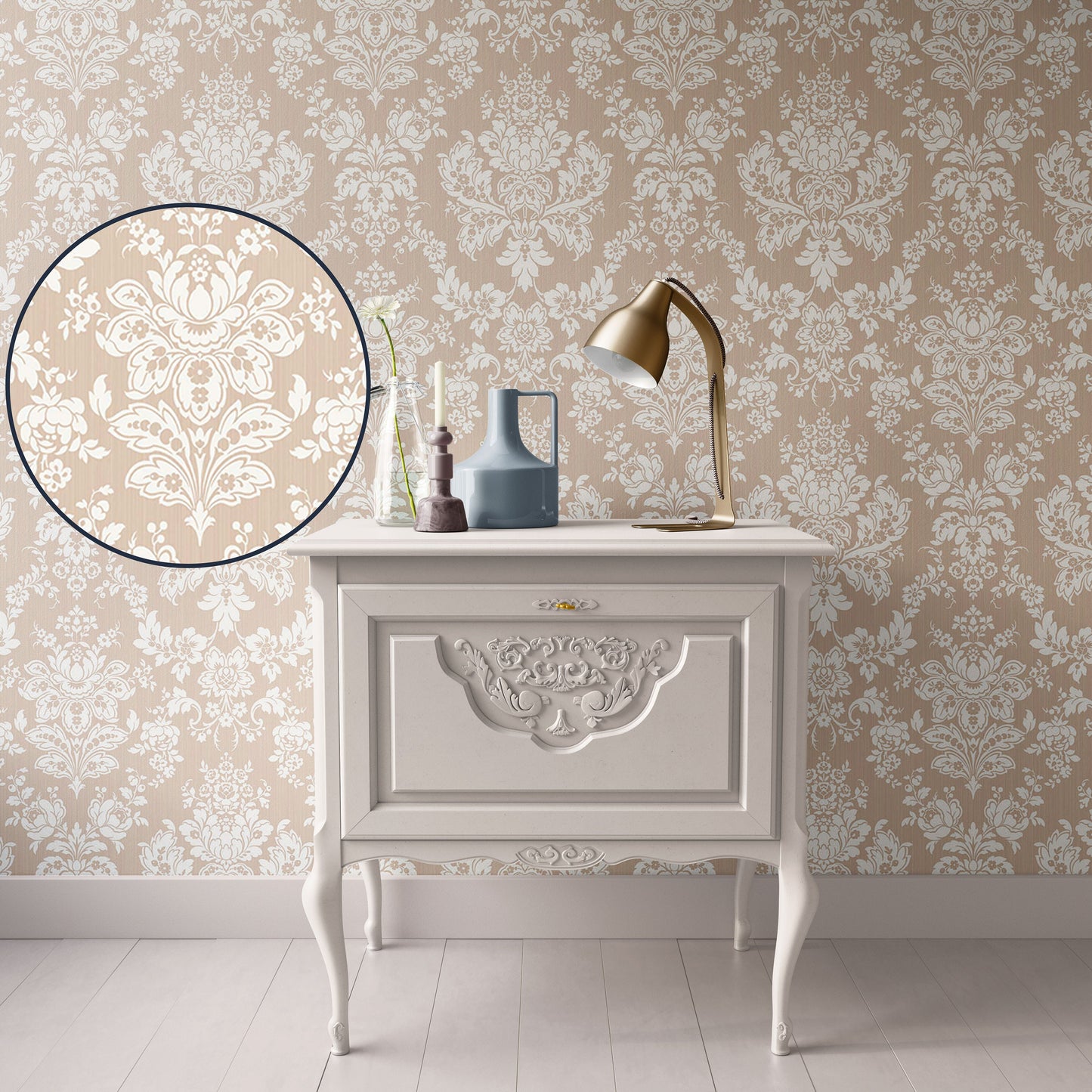 Beige Floral Victorian Damask