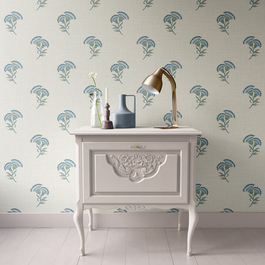 Teal Carnation Block Print