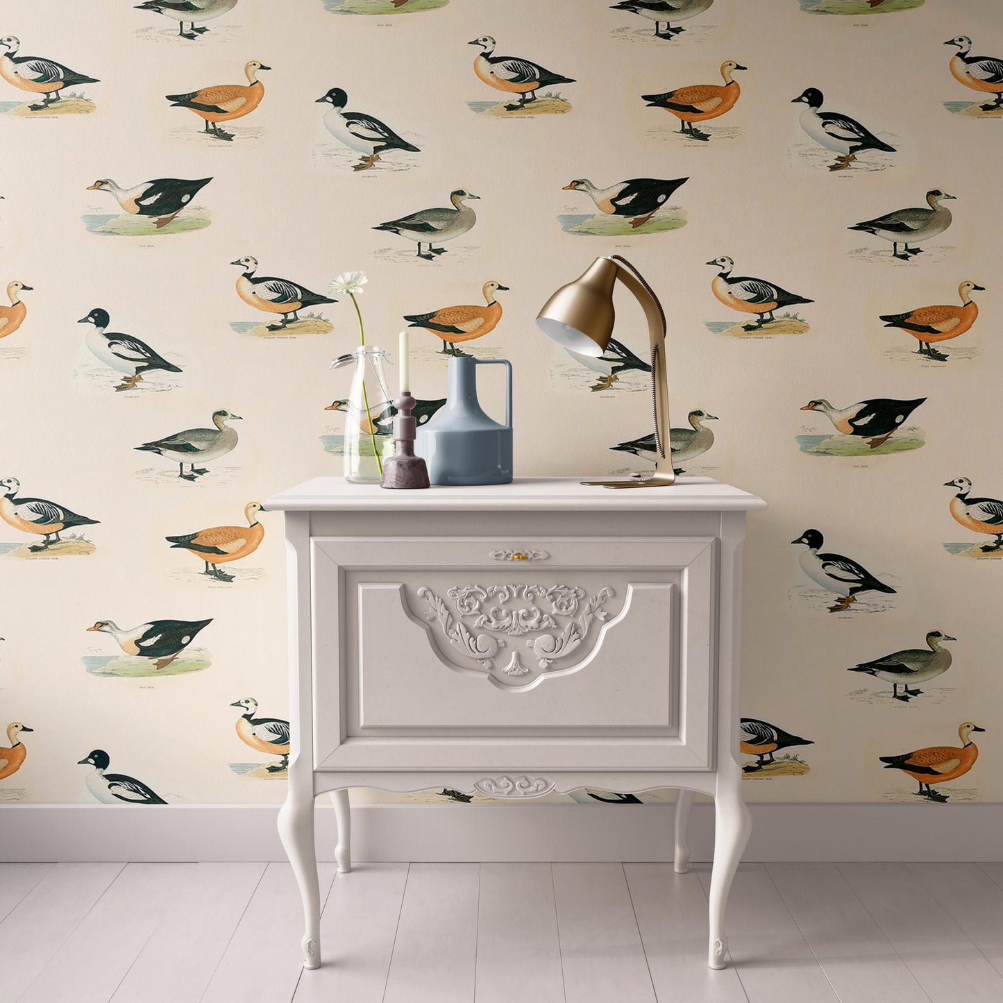 Dollhouse Wallpaper, Beige Duck, Traditional Country, Miniature 1:12; Peel & Stick or Premium Matte