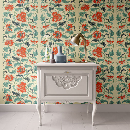 Dollhouse Wallpaper, 1:12 Miniature, Victorian Yellow Art Nouveau Pattern