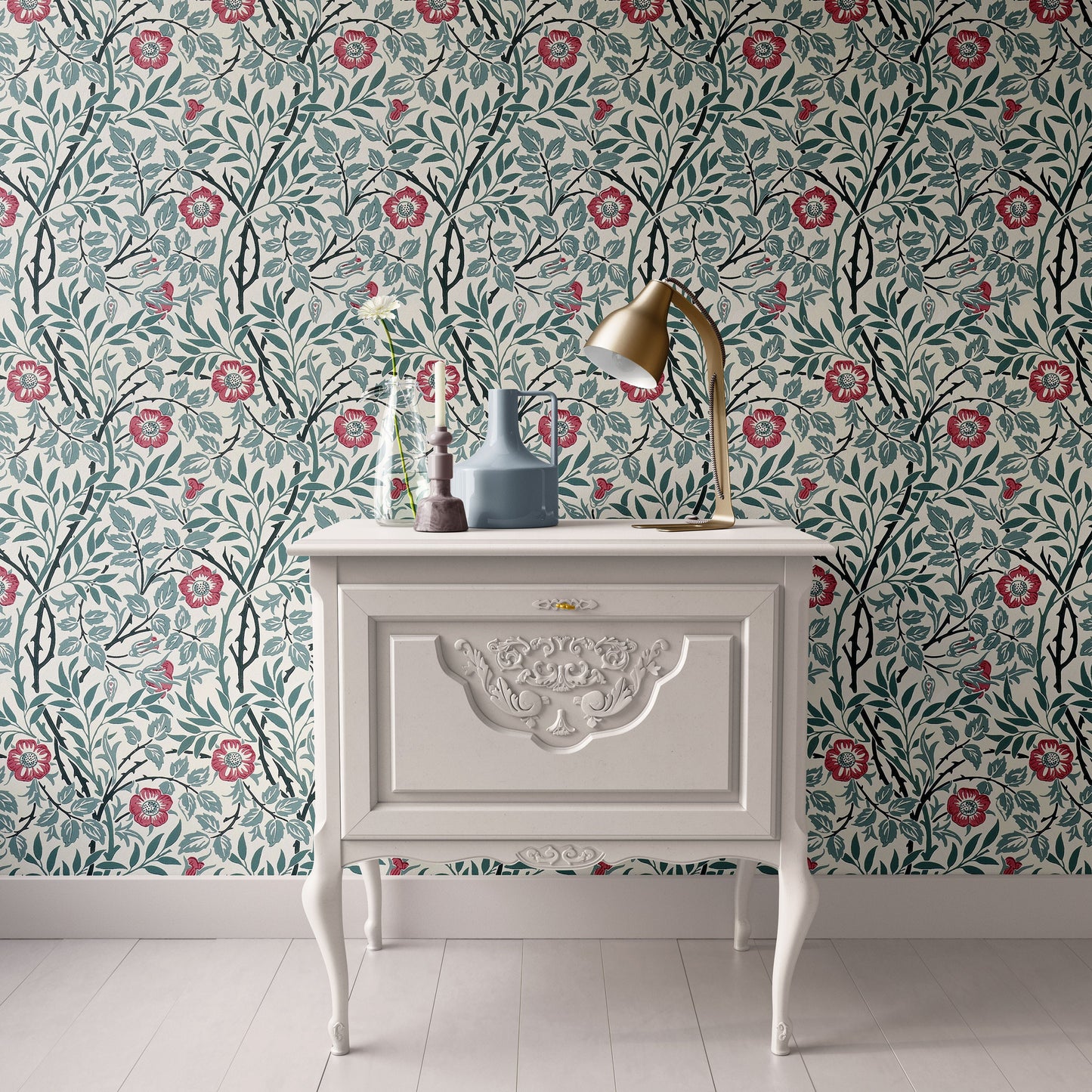 Dollhouse Wallpaper, 1:12 Miniature, Pink and Green Floral