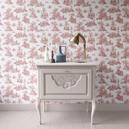 Dollhouse Wallpaper Toile,  Miniature Luxury 1:12, Red on White