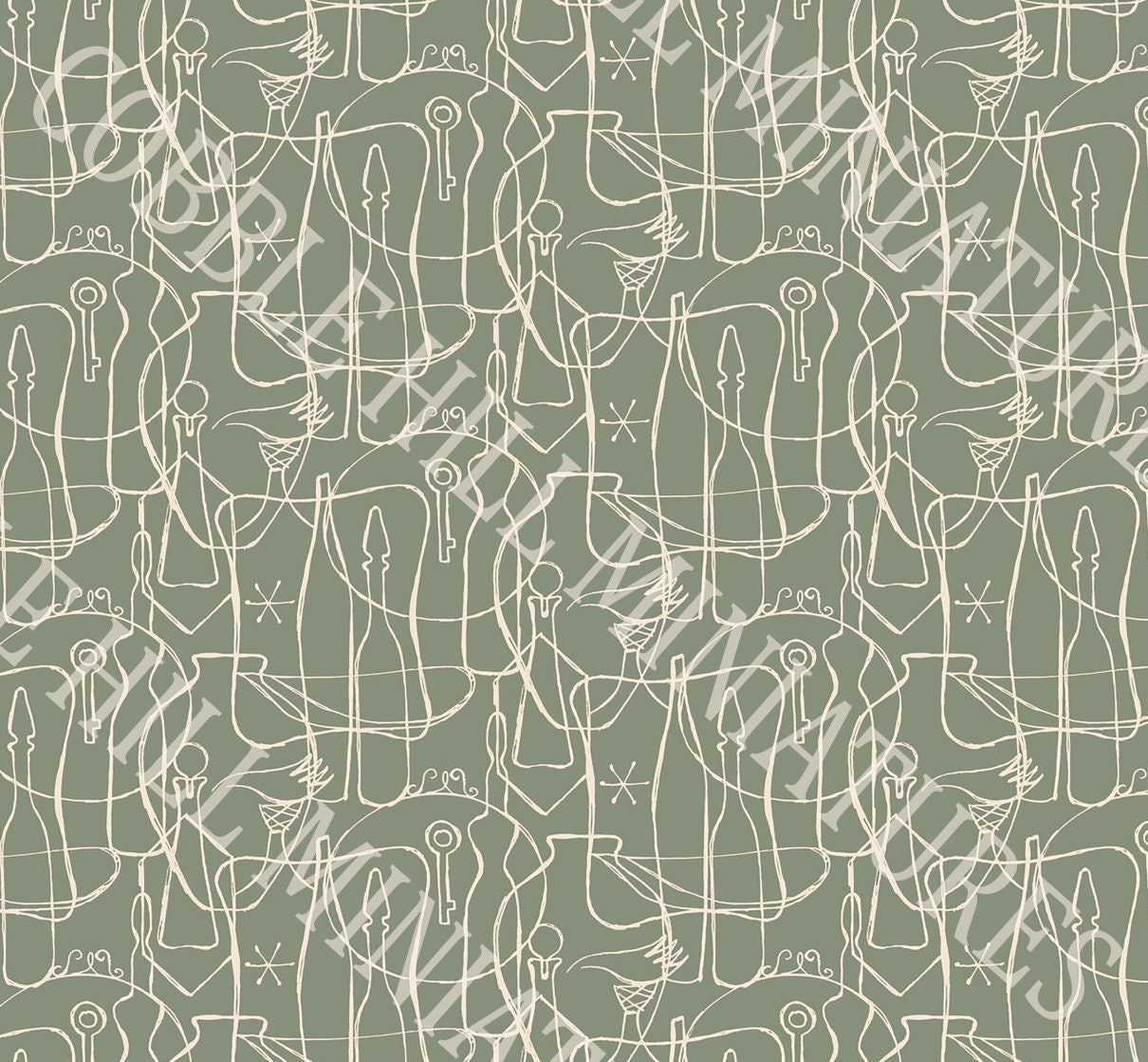 Dollhouse Wallpaper, Miniature 1:12, Green Mid-Century Modern