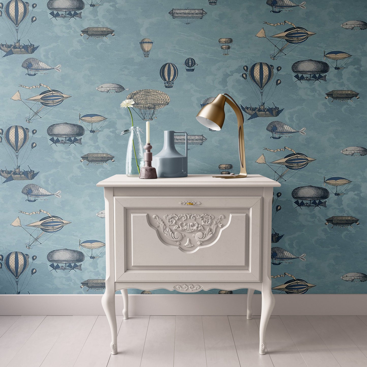 Dollhouse Wallpaper,  Miniature 1:12, Whimsical Blue Balloon, Peel and Stick or Premium Matte; Nursery