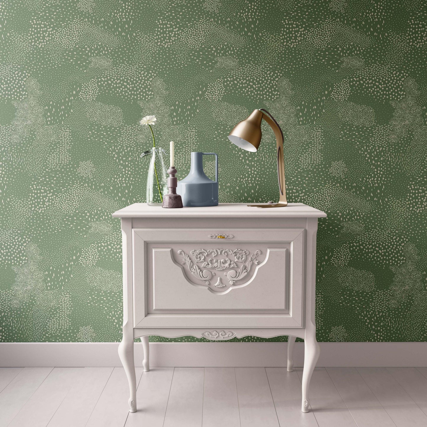 Dollhouse Wallpaper,  Miniature 1:12, Green Modern Abstract Pattern, Traditional Peel and Stick or Premium Matte