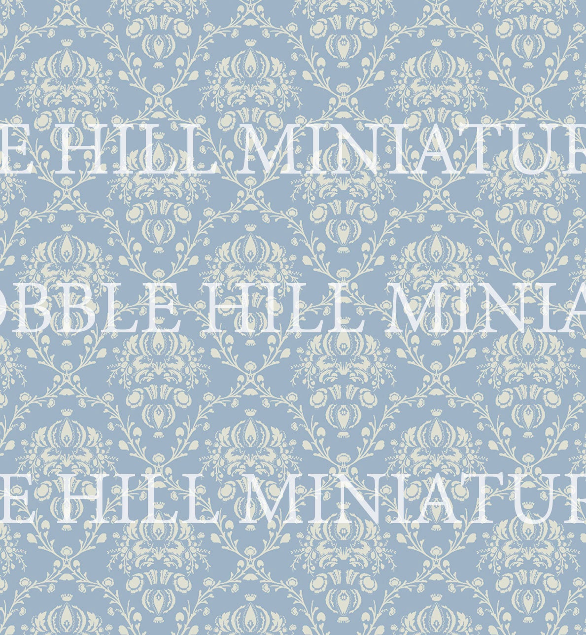 Dollhouse Wallpaper, 1:12 Miniature, Traditional Blue Damask, Peel & Stick or Premium Matte; Victorian