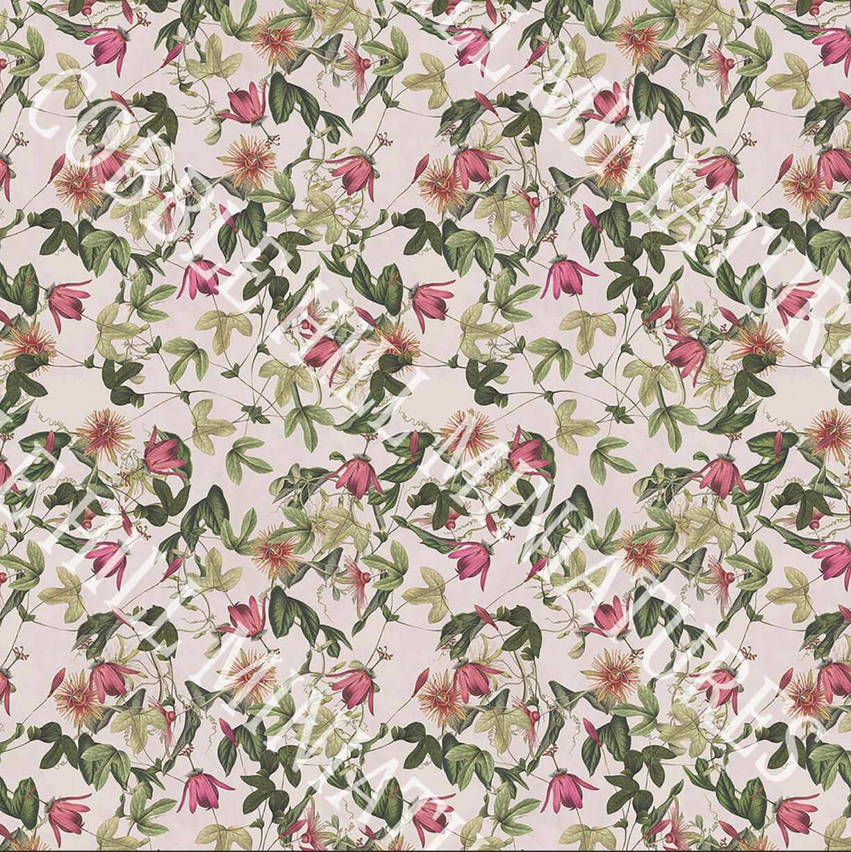 Dollhouse Wallpaper, Miniature 1:12, Vintage Pink and Green Floral