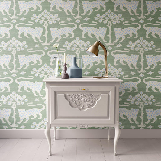 Dollhouse Wallpaper,  Miniature 1:12, Green and Blue Tiger Leopard Paper; Traditional Peel and Stick or Premium Matte