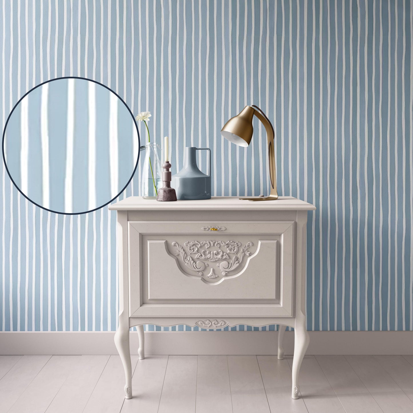 Dollhouse Wallpaper, Watercolor Blue Stripe, Miniature 1:12; Peel & Stick or Premium Matte