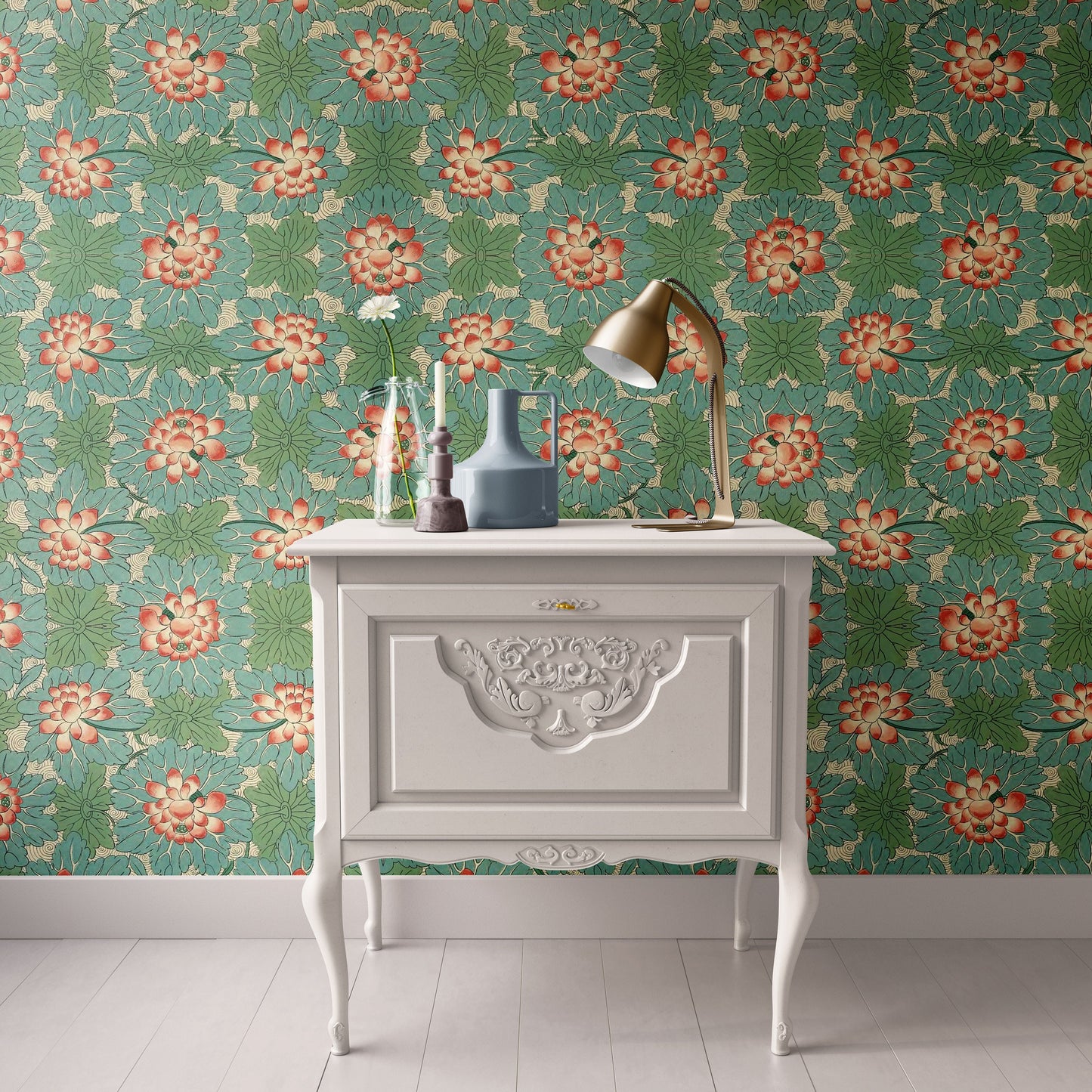 Dollhouse Wallpaper Papyrus Floral William Morris Style Miniature