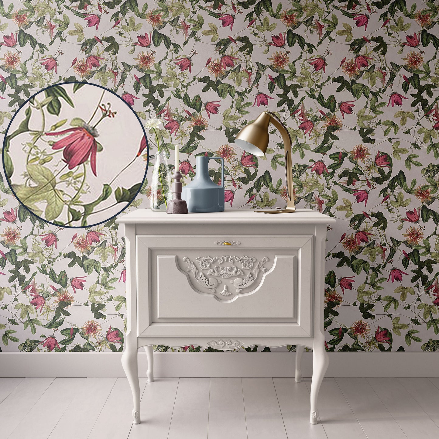 Dollhouse Wallpaper, Miniature 1:12, Vintage Pink and Green Floral