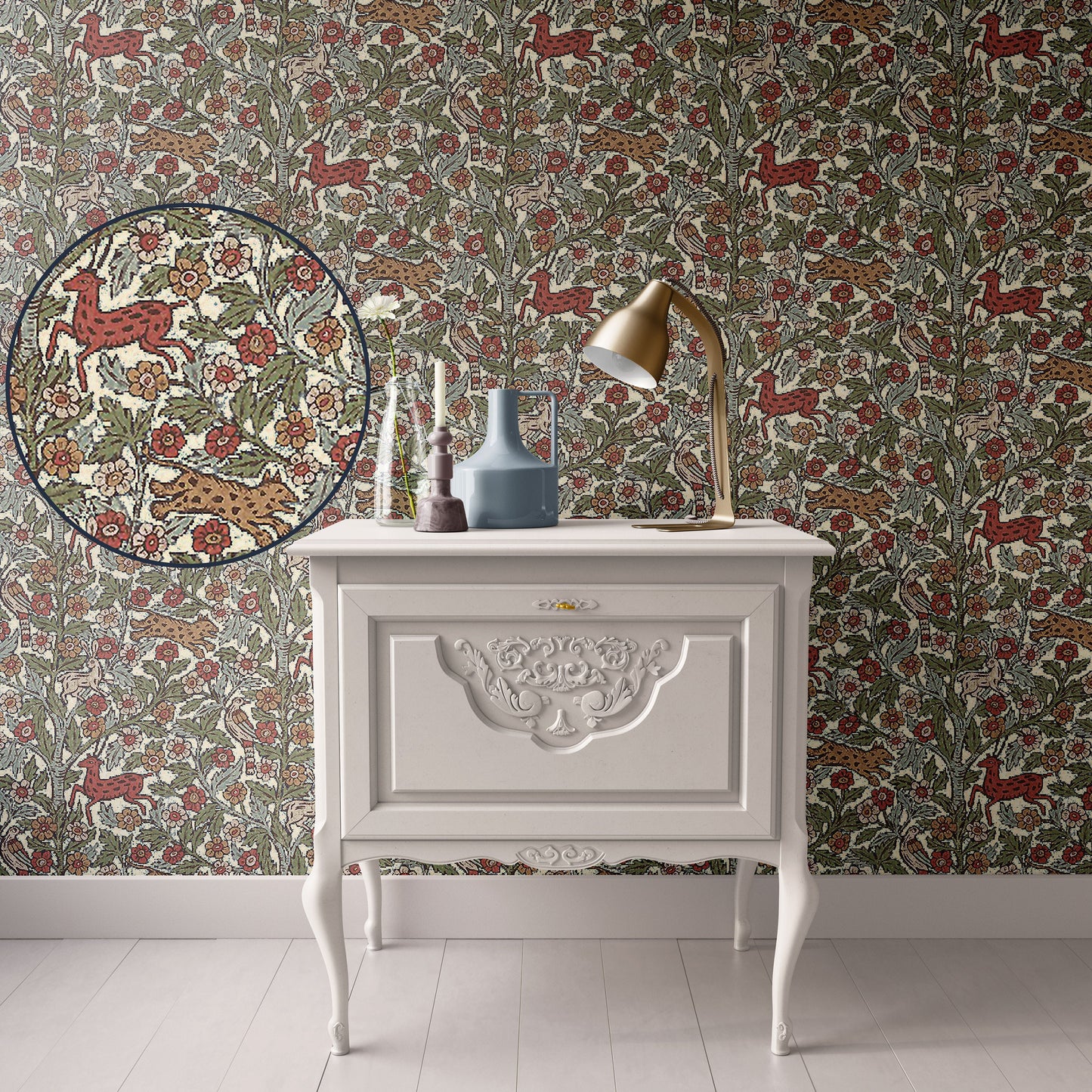 Dollhouse Wallpaper, Miniature 1:12, Forest Animals Vintage Cream, Nursery