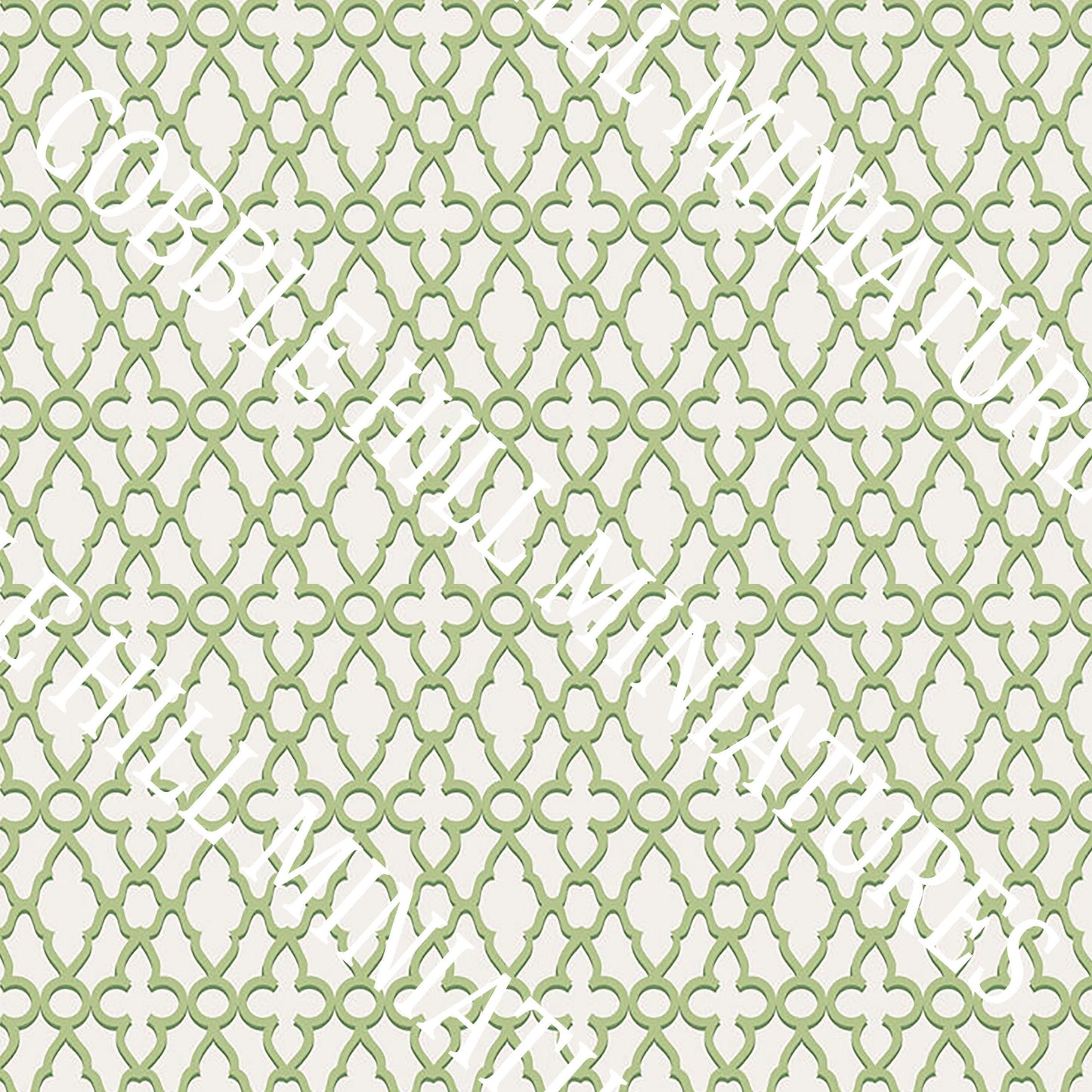 Dollhouse Wallpaper Miniature; Green and Cream Modern Trellis Geometric 1:12