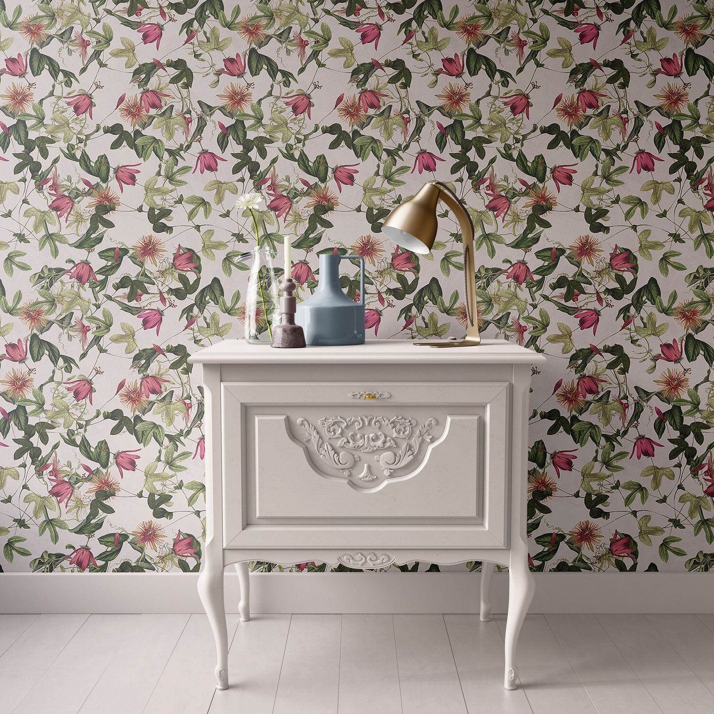 Dollhouse Wallpaper, Miniature 1:12, Vintage Pink and Green Floral