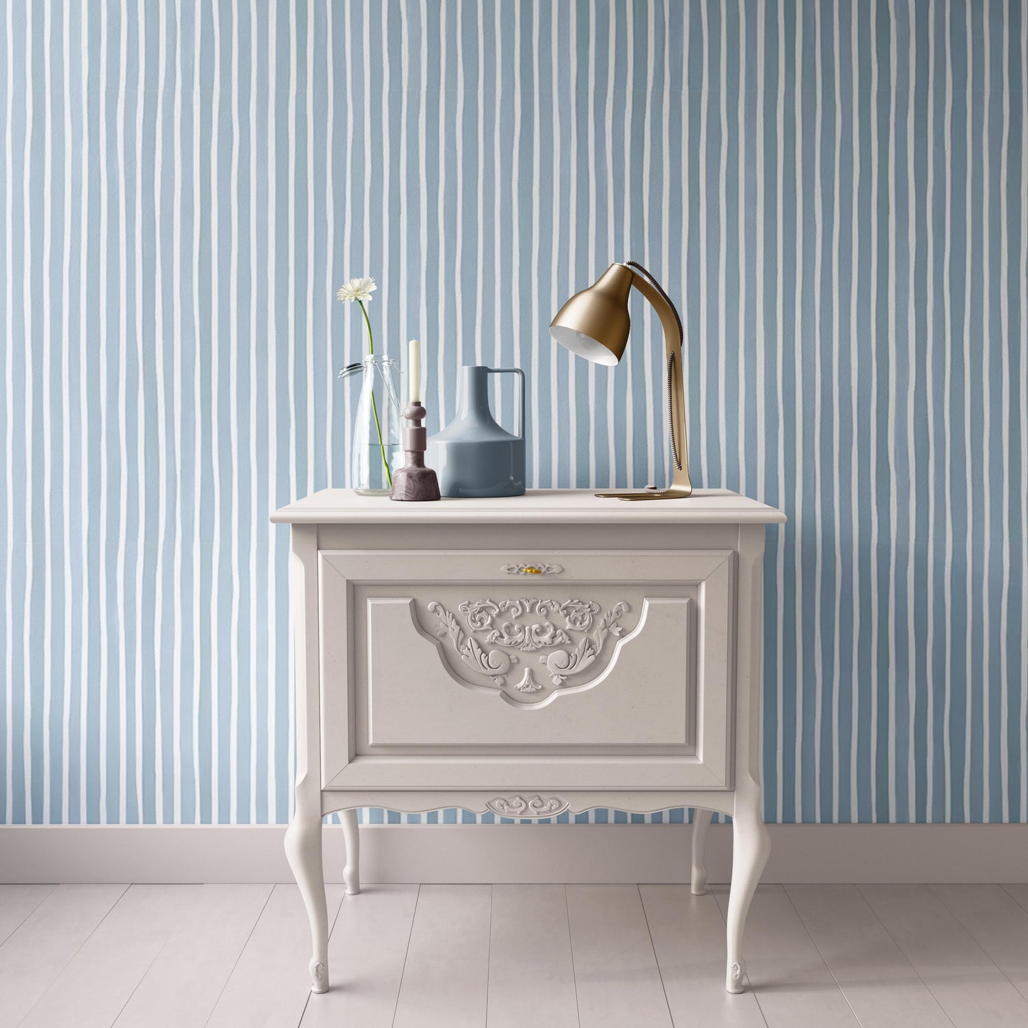 Dollhouse Wallpaper, Watercolor Blue Stripe, Miniature 1:12; Peel & Stick or Premium Matte