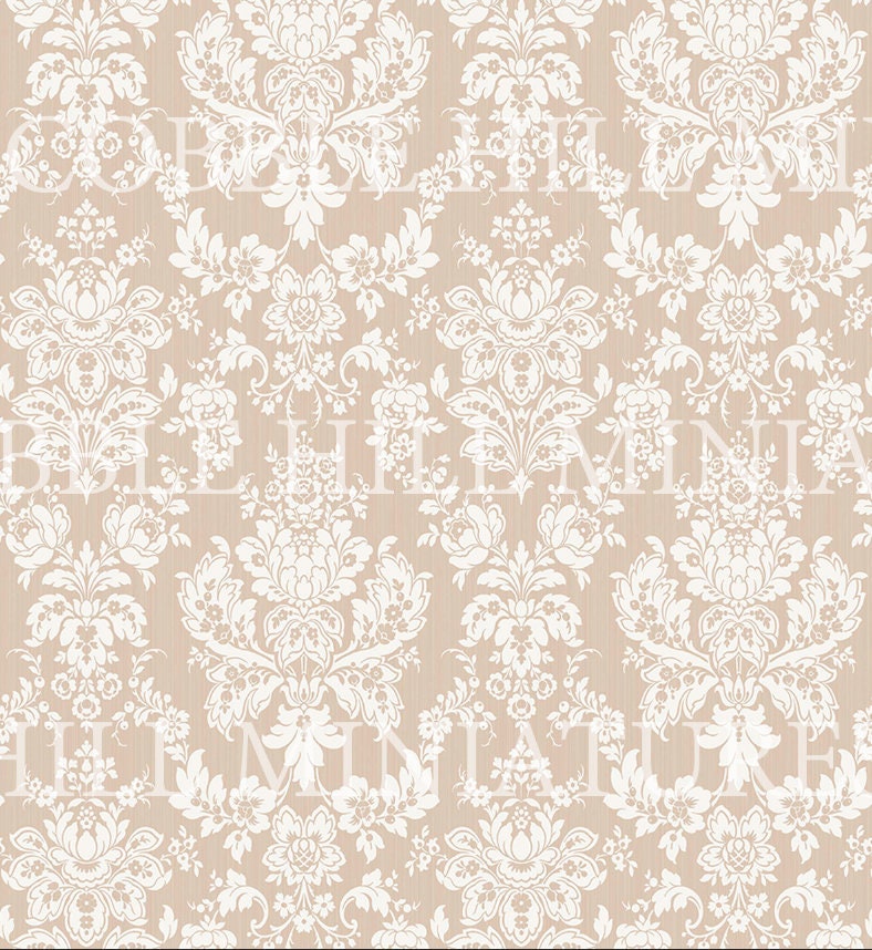 Beige Floral Victorian Damask