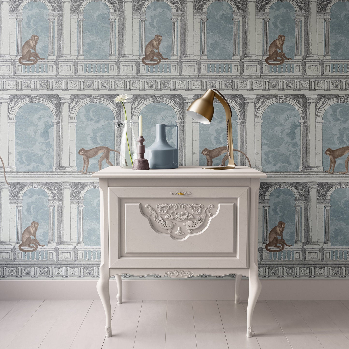 Dollhouse Wallpaper, Miniature 1:12, Blue Monkeys