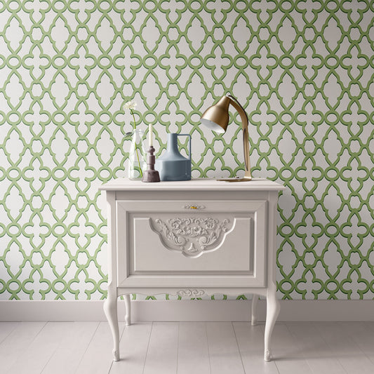 Dollhouse Wallpaper Miniature; Green and Cream Modern Trellis Geometric 1:12