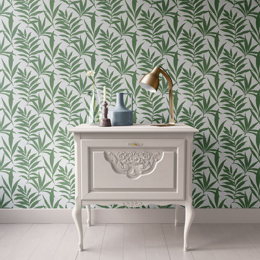 Dollhouse Wallpaper,  Miniature 1:12, Tropical Leaves Green