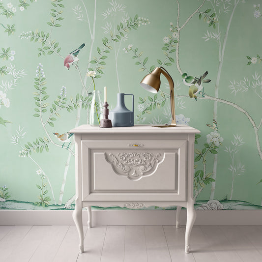 Dollhouse Wallpaper, Miniature Green Floral, Peel and Stick or Premium Matte; 1:12