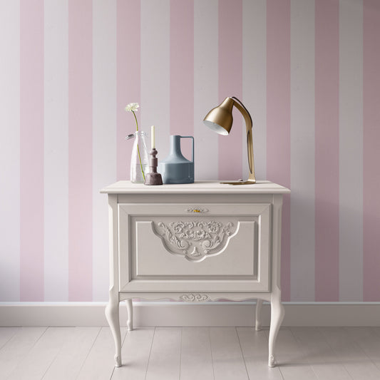 Dollhouse Wallpaper Miniature; Pink Striped Modern 1:12; Premium Matte or Peel & Stick