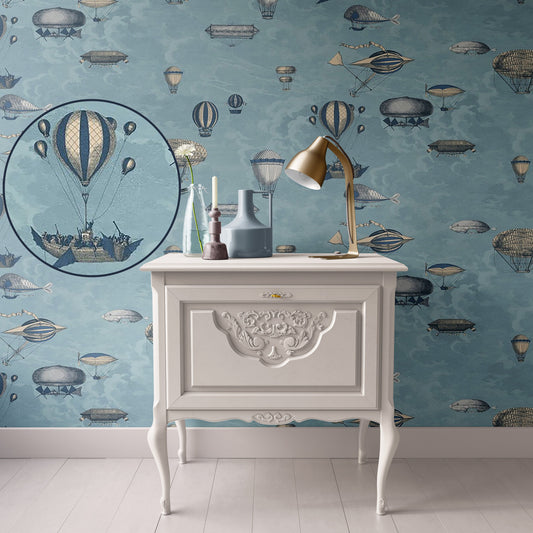 Dollhouse Wallpaper,  Miniature 1:12, Whimsical Blue Balloon, Peel and Stick or Premium Matte; Nursery