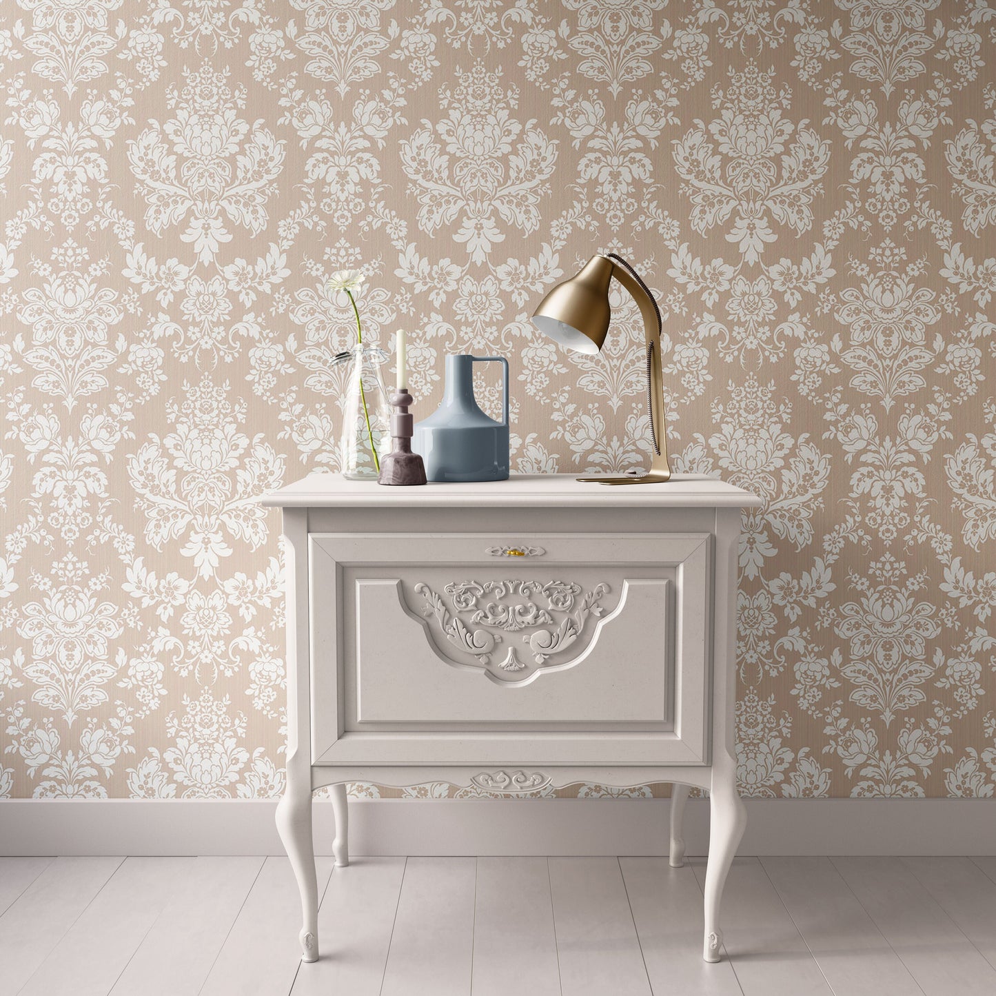 Beige Floral Victorian Damask