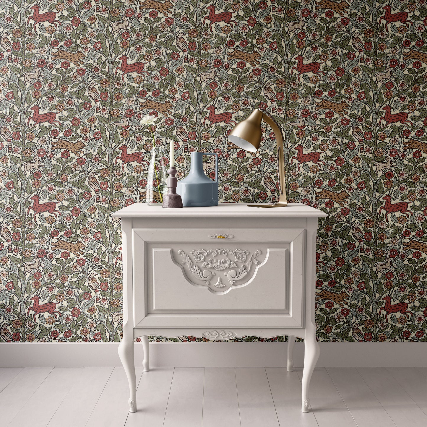 Dollhouse Wallpaper, Miniature 1:12, Forest Animals Vintage Cream, Nursery