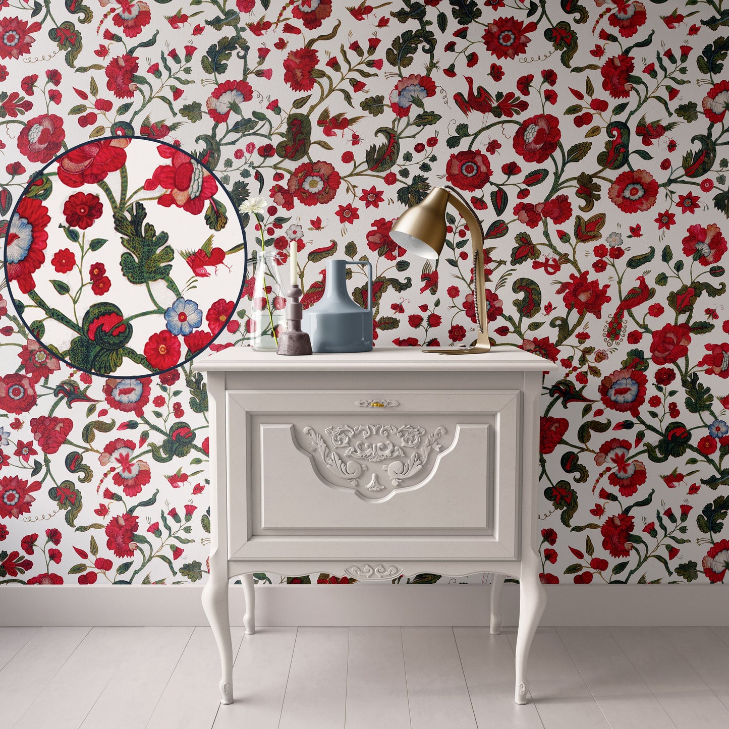 Dollhouse Wallpaper Red  Floral Chintz, Miniature 1:12