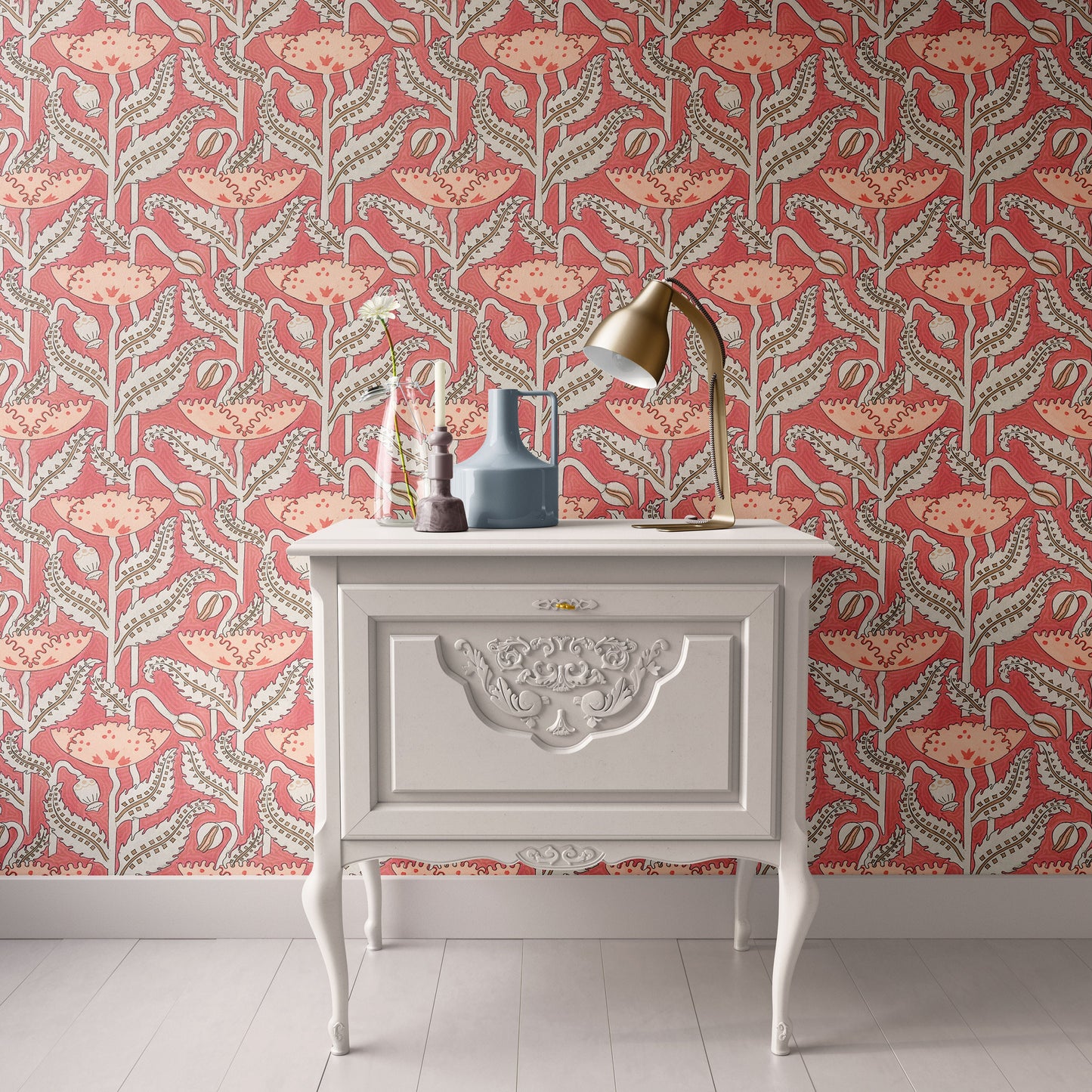 Coral Cactus Flower: William Morris Inspired