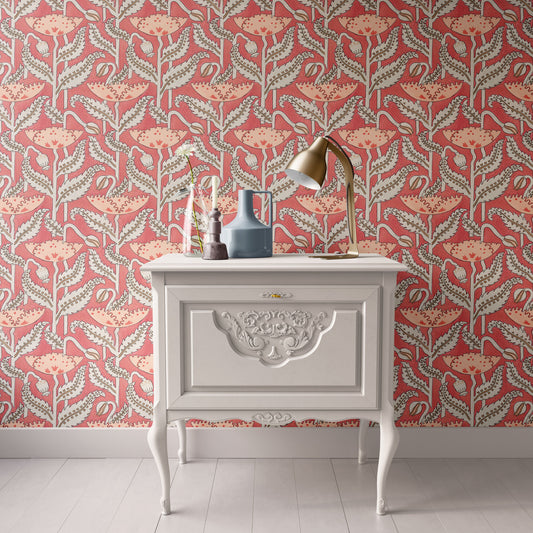 Coral Cactus Flower: William Morris Inspired