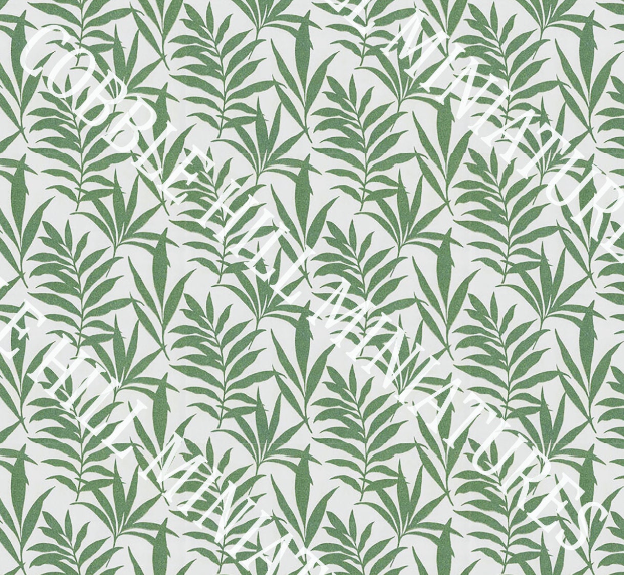 Dollhouse Wallpaper,  Miniature 1:12, Tropical Leaves Green